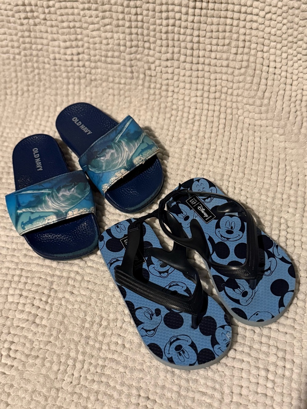 2 Pair Kids Blue Slide Sandals and Mickey Print Blue Flip Flops - 2-Pack